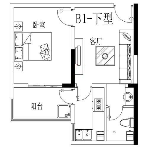 B1-下戶(hù)型 53.86㎡ 1室1廳